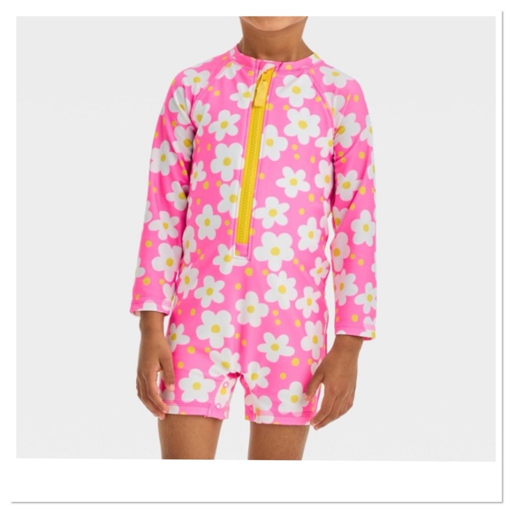 Girl’s Long Sleeve Rash Guard Swimsuit Pink Floral Cat & Jack